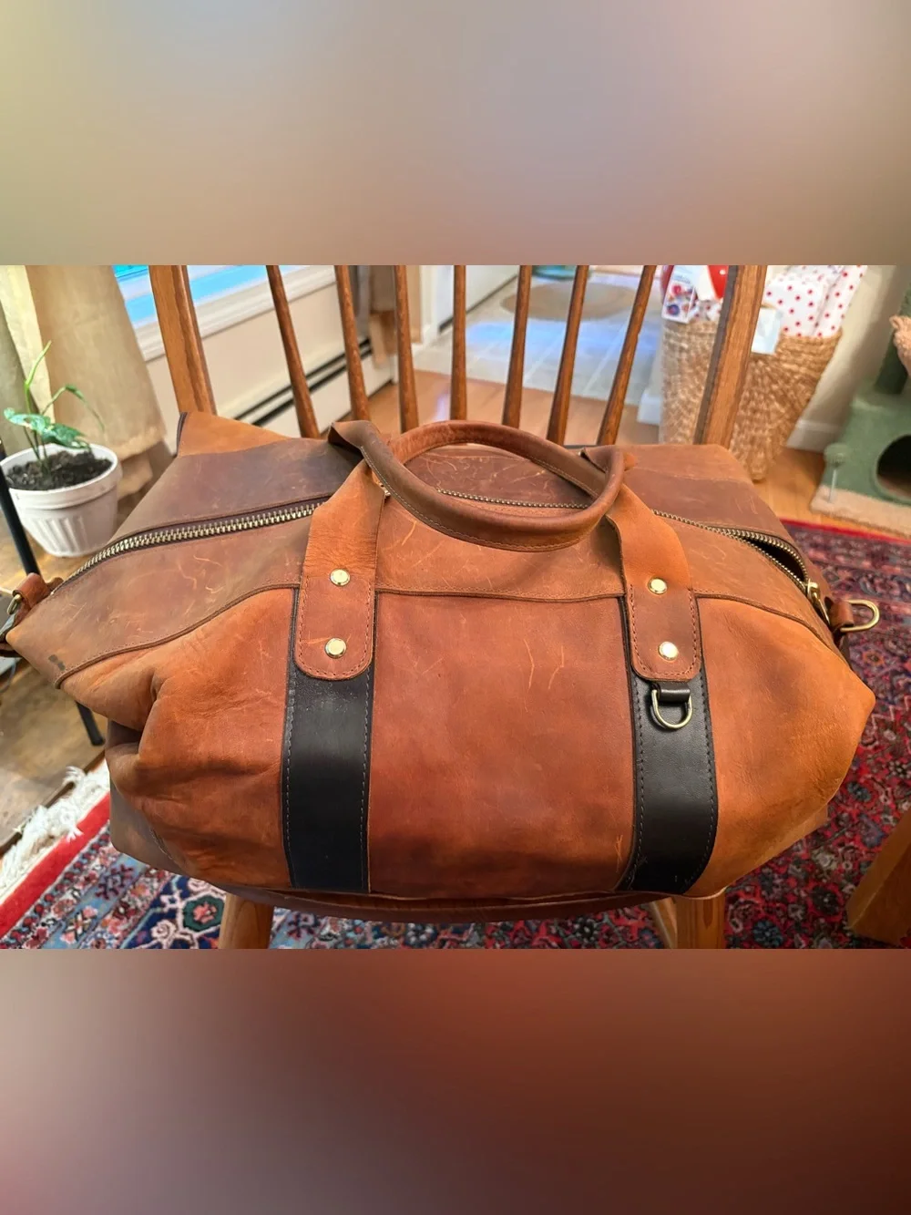NRA Leather Brown Weekender Duffel Bag for Men